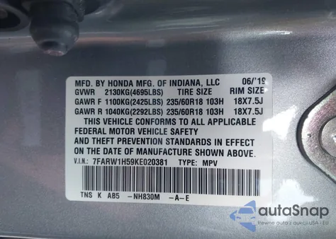 2019 Honda Cr-V Ex z USA, uszkodzony, nr VIN 7FARW1H59KE020381